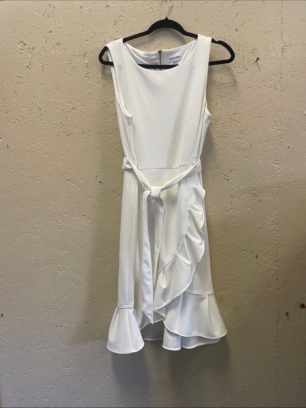 Calvin Klein White Sleeveless Ruffle Tie-Waist Midi Dress